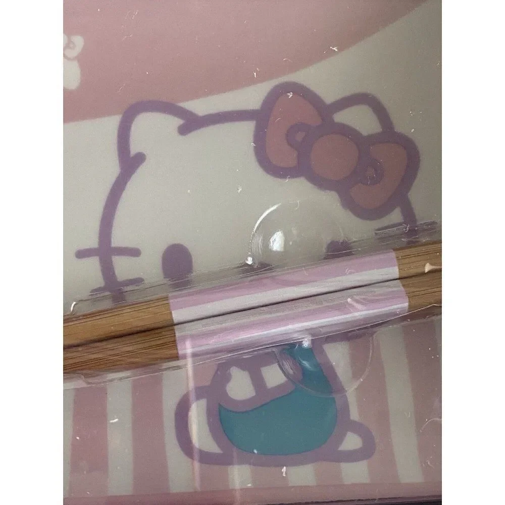 3 Piece Sanrio Hello Kitty Pink Ceramic Sushi Set With Sauce Bowl and Chopsticks